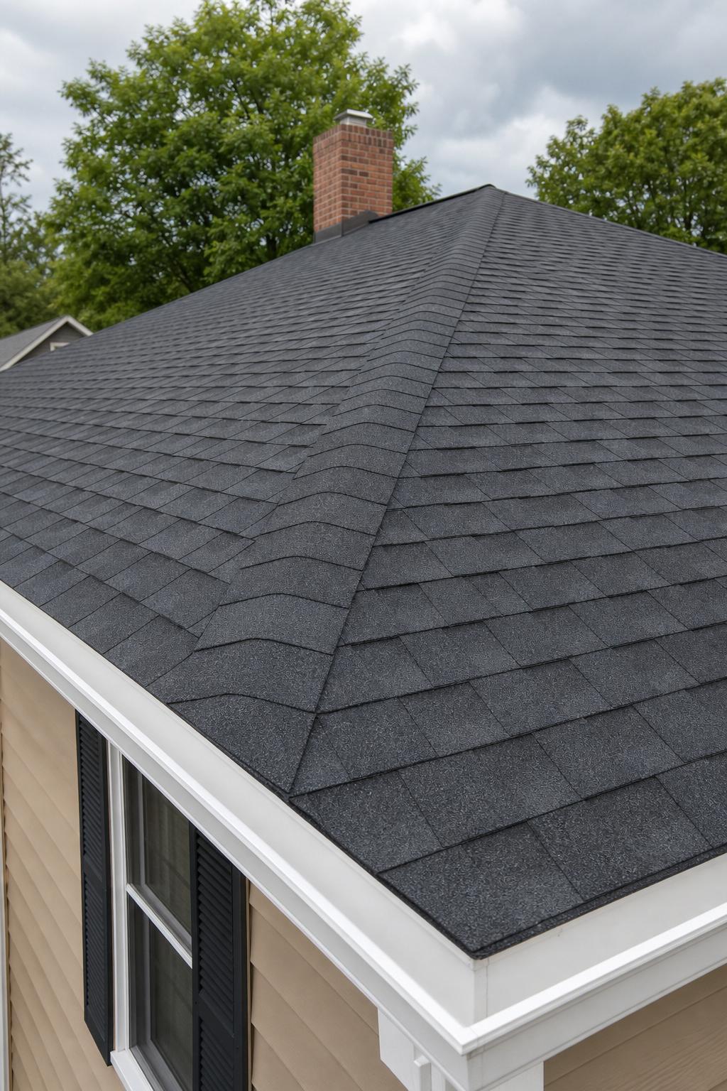 Premium modern roof at dusk with electric blue lighting